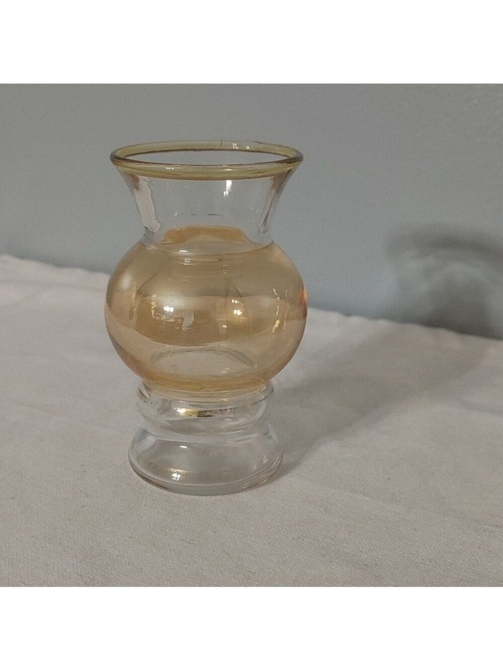 Vintage 4" Bartlett Collins Bud Vase Amber Yellow flash Glass Gold Trim